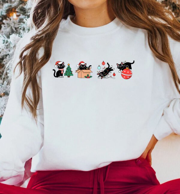 Black Cat Merry Christmas Unisex Adult Crewneck Sweatshirt