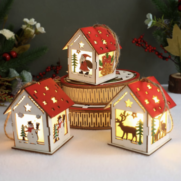 Combo 3 Red Wooden House Ornaments