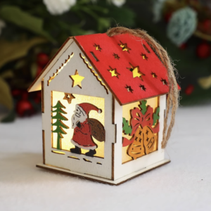 Combo 3 Red Wooden House Ornament Santa Claus Snowman Reindeer Christmas Handmade Decoration