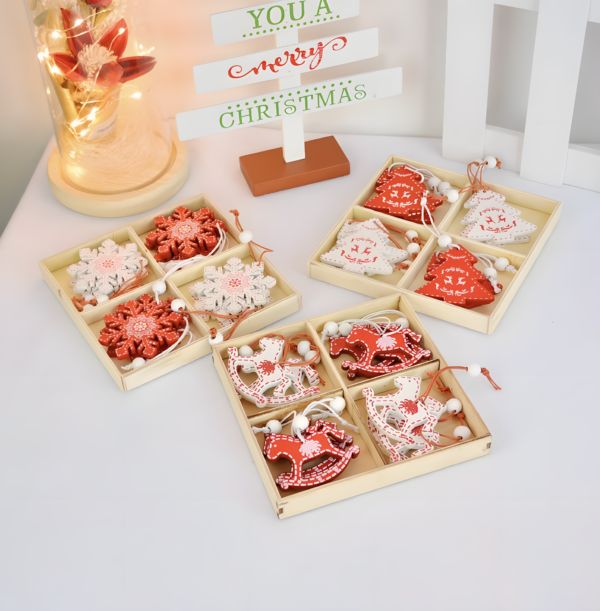 Red, White Wooden Christmas Ornaments