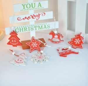 Red, White Wooden Christmas Ornaments