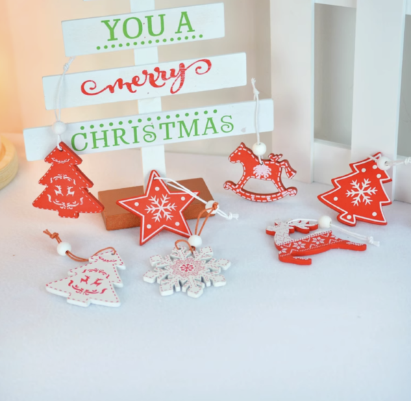 Red, White Wooden Christmas Ornaments