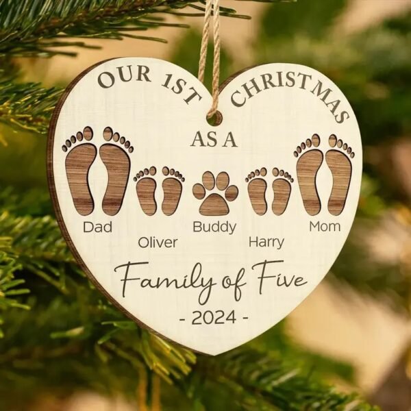 First Christmas As A Family Footprints Personalized Wooden Ornament