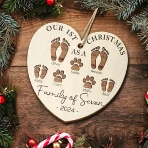 First Christmas As A Family Footprints Personalized Wooden Ornament