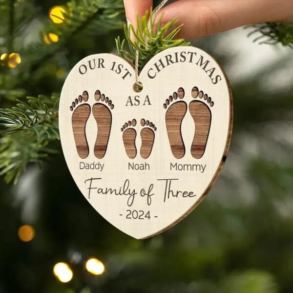 First Christmas As A Family Footprints Personalized Wooden Ornament