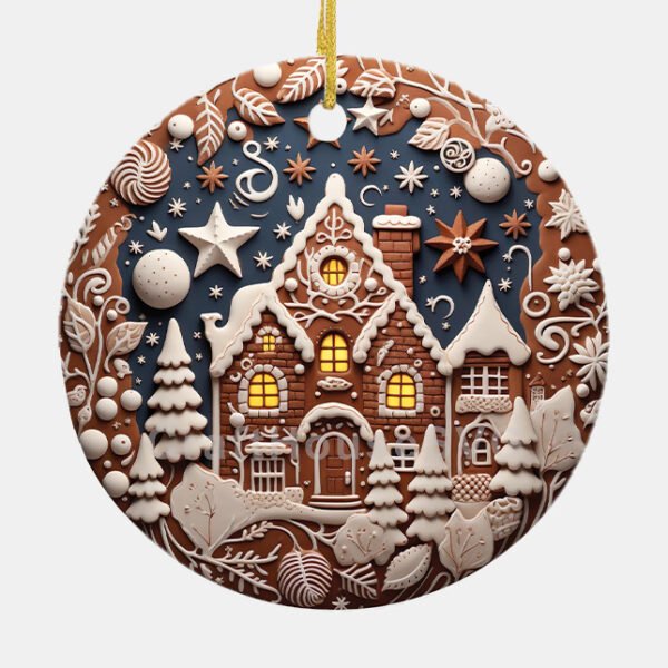 Gingerbread House 3D Effect Ceramic Ornament