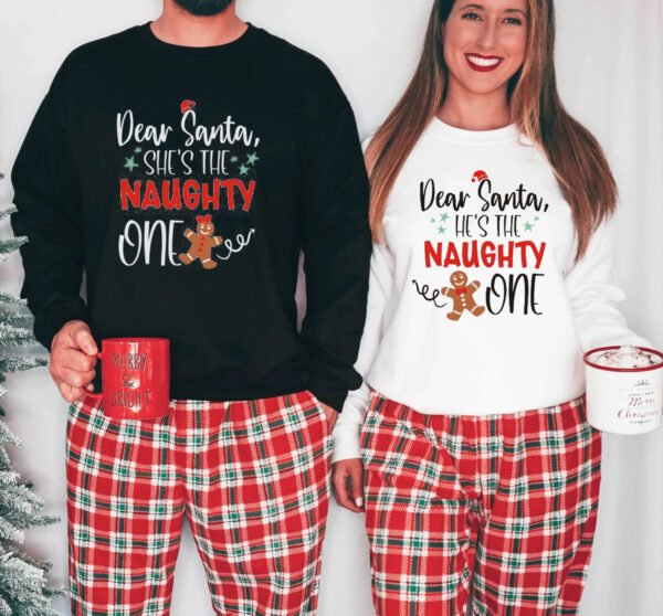 Dear Santa She/He Is Naughty One Couple Matching Crewneck Sweatshirt