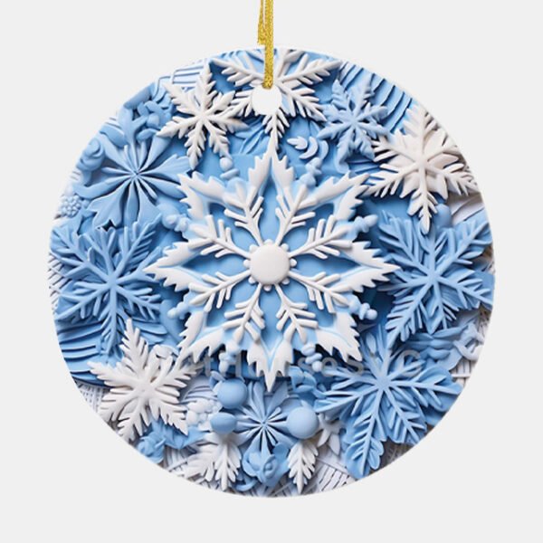 Blue Snowflake 3D Effect Print Ceramic Ornament