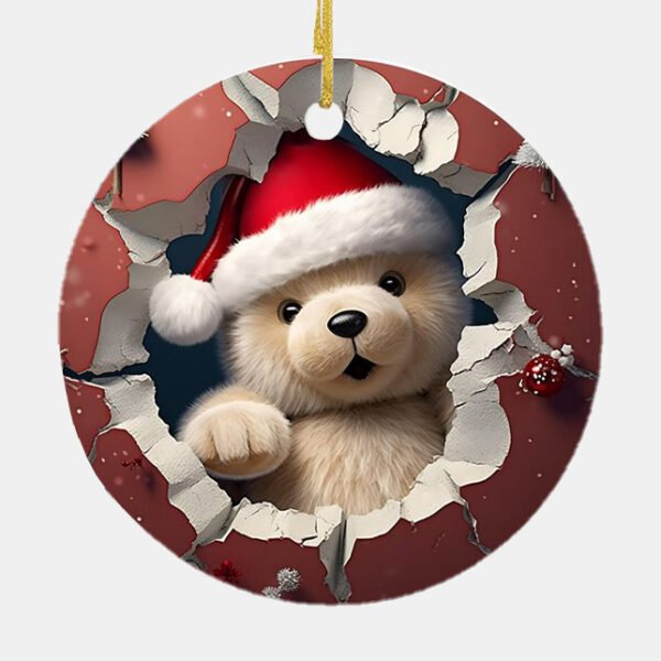 Baby Polar Bear Santa 3D Effect Print Ceramic Ornament