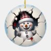 Cute Smile Snowman 3D Effect Print Ceramic Ornament