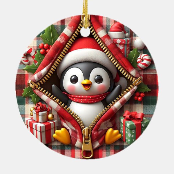 3D Effect Cute Penguin Santa Zipper Ceramic Ornament