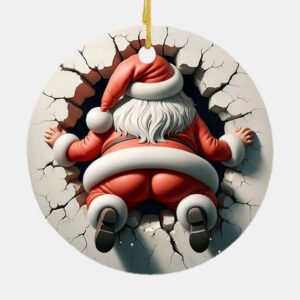 3D Effect Funny Santa Back Ceramic Ornament