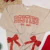 Besties Applique Side Bow Cut-Out Embroidered Sweatshirt