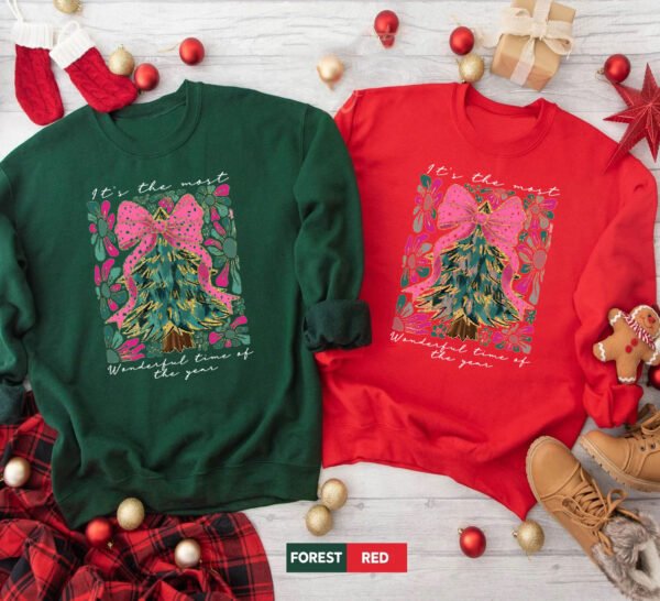 Coquette Bow Colorful Christmas Tree Sweatshirt