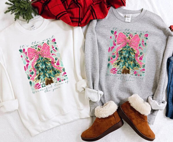 Coquette Bow Colorful Christmas Tree Sweatshirt