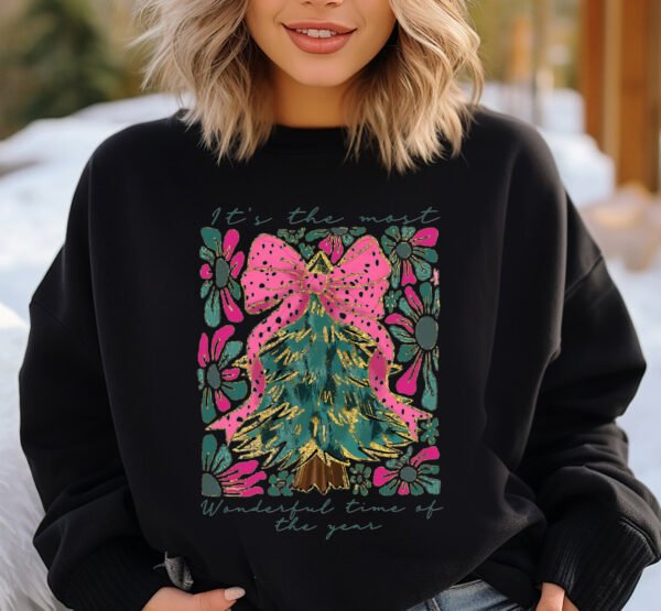 Coquette Bow Colorful Christmas Tree Sweatshirt