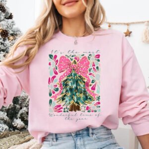 Coquette Bow Colorful Christmas Tree Sweatshirt