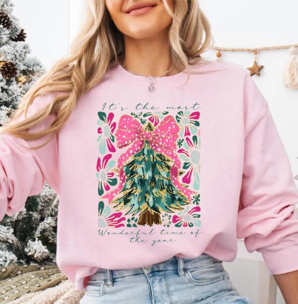 Coquette Bow Colorful Christmas Tree Sweatshirt