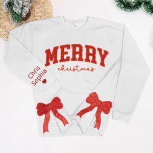 Custom Merry Christmas Side Bow Embroidered Sweatshirt