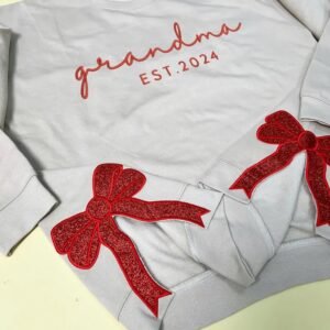 Grandma Side Bow Cut-Out Embroidered Sweatshirt