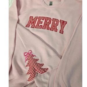 Merry Christmas Tree Side Bow Embroidered Sweatshirt