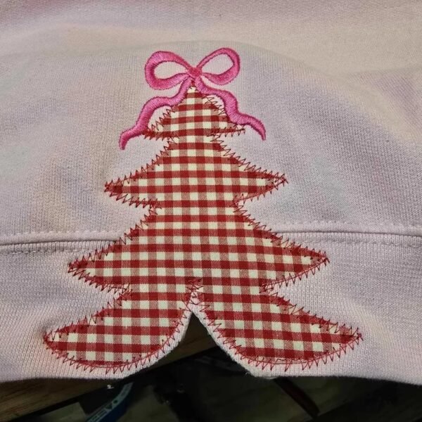 Merry Christmas Tree Side Bow Embroidered Sweatshirt