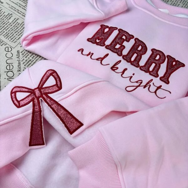 Merry And Bright Side Bow Embroidered Sweatshirt