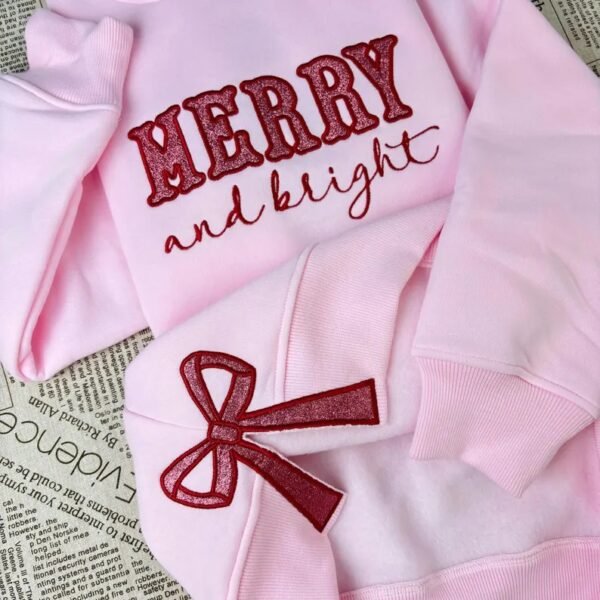 Merry And Bright Side Bow Embroidered Sweatshirt