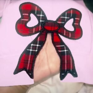 Plaid Merry Side Bow Cut-Out Embroidered Sweatshirt