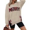 Plaid Merry Side Bow Cut-Out Embroidered Sweatshirt