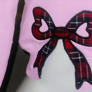 Plaid Merry Side Bow Cut-Out Embroidered Sweatshirt