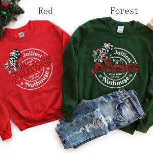 Jolliest Nuthouse Christmas Skeleton Nurse Sweatshirt