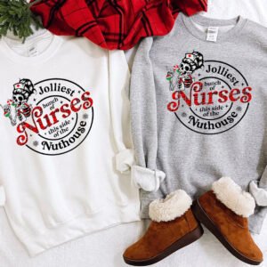 Jolliest Nuthouse Christmas Skeleton Nurse Sweatshirt