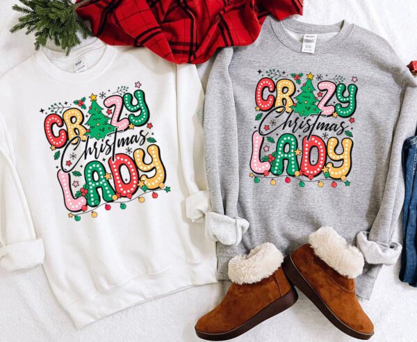 Doodle Dots Crazy Christmas Lady Sweatshirt