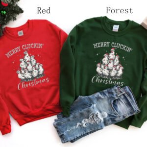 Vintage Merry Cluckin Christmas Chickens Sweatshirt