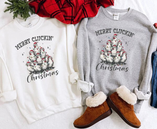 Vintage Merry Cluckin Christmas Chickens Sweatshirt