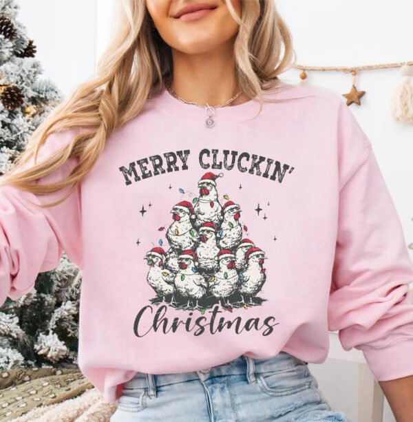 Vintage Merry Cluckin Christmas Chickens Sweatshirt